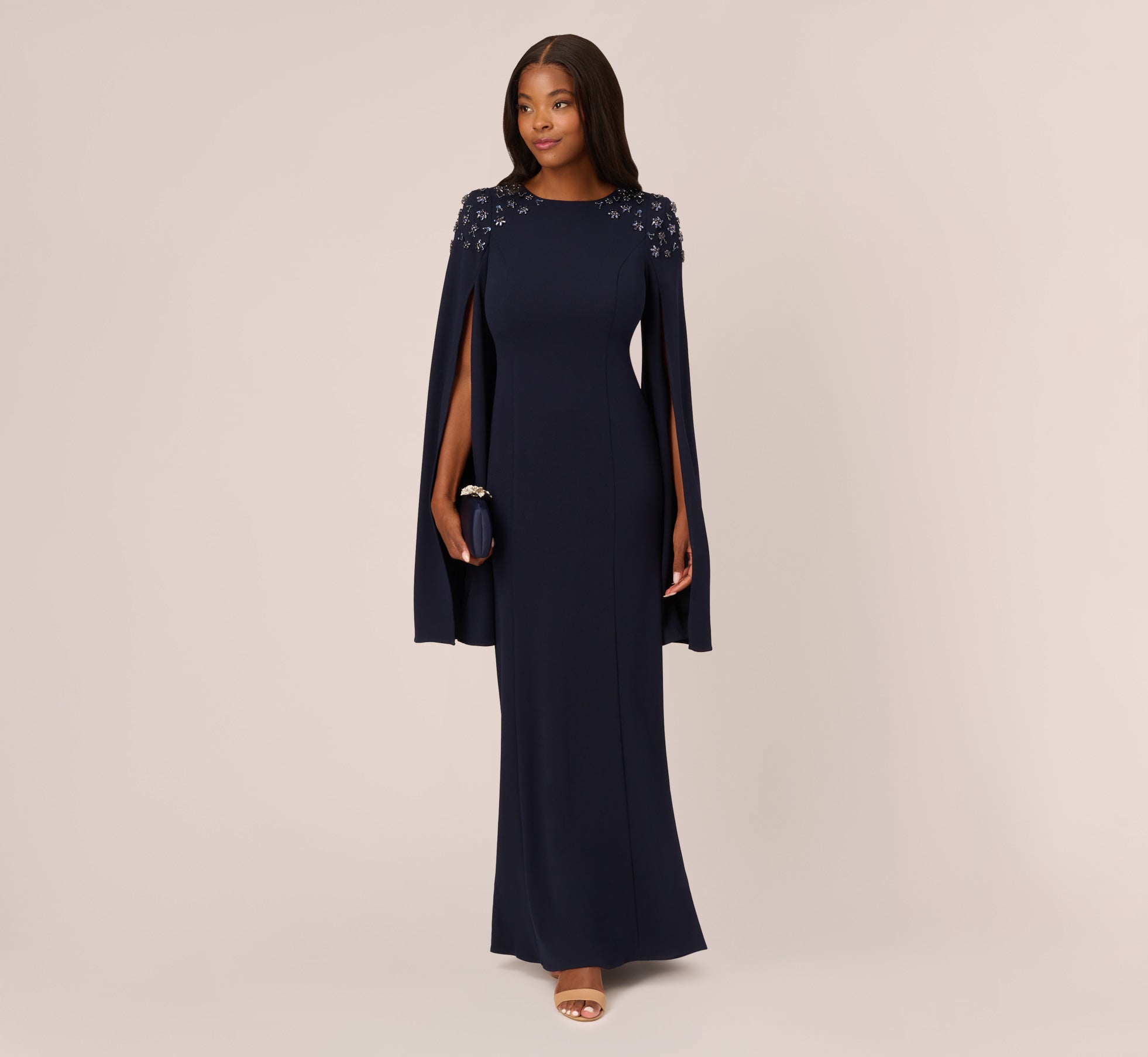 Black Velvet Embellished Ball Gown with Drape Sleeves – Trendy Divva